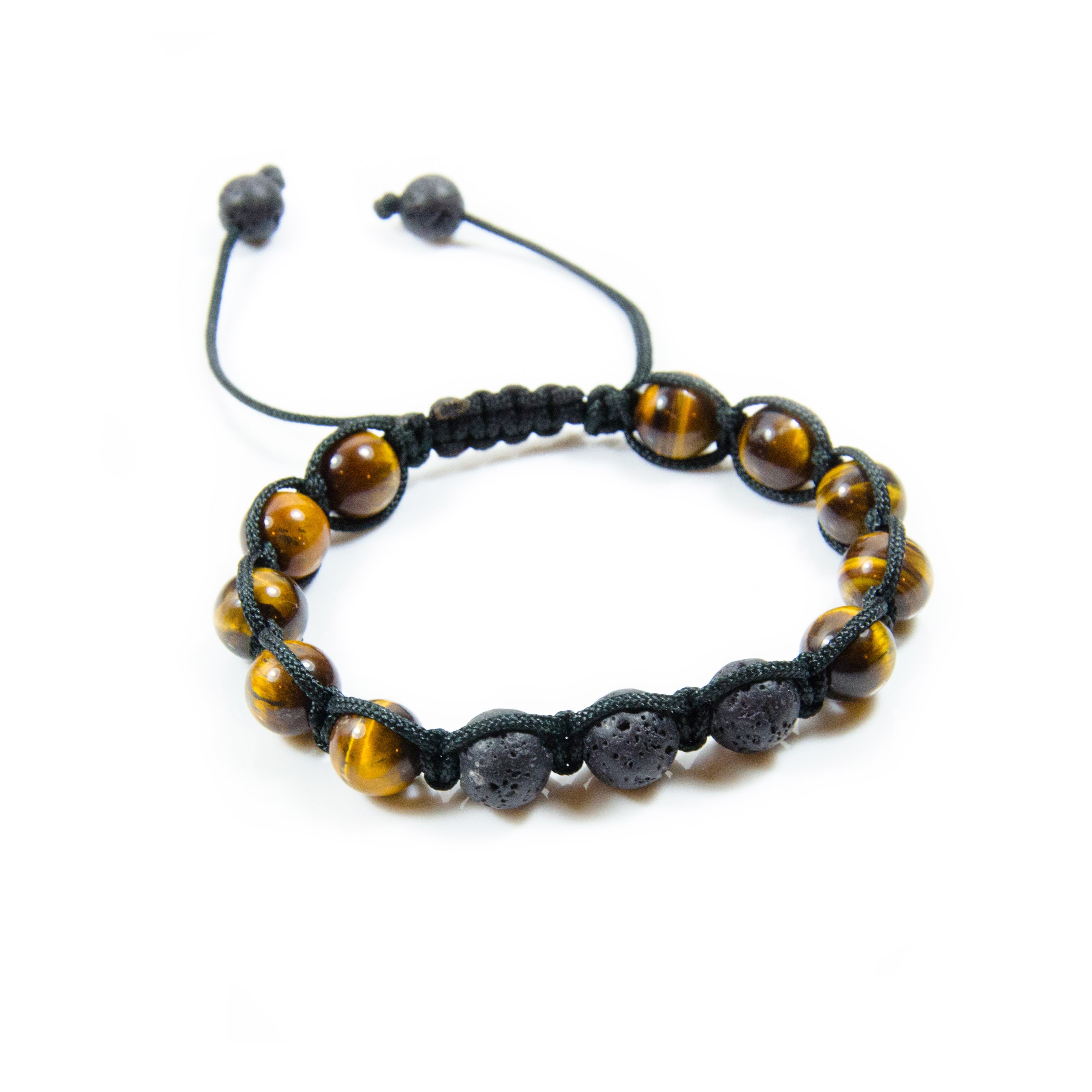 Perlenarmband - Handgeflochten Lava & Tigerauge 10mm