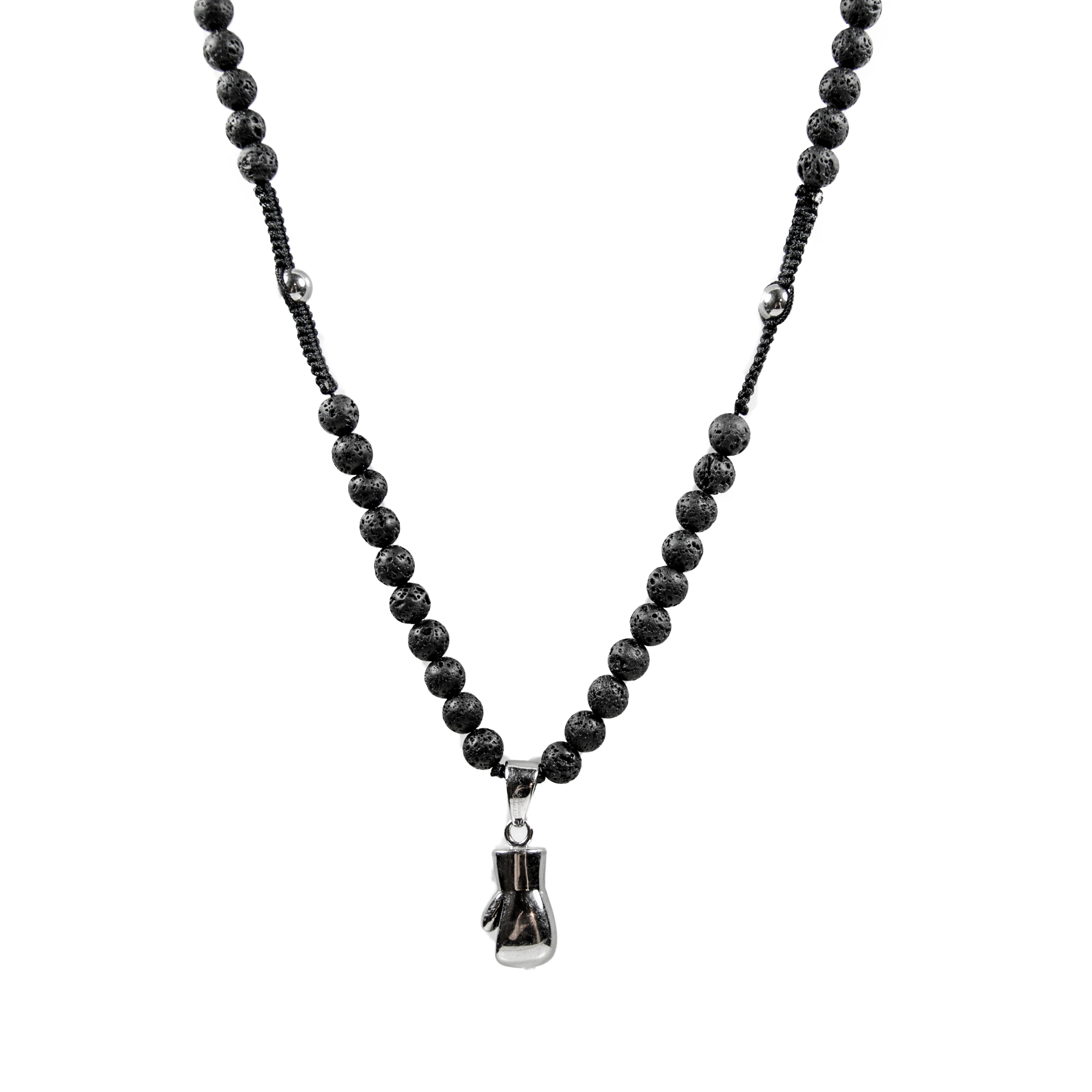 Perlenkette - Handgeflochten 10mm Lava & Edelstahl Boxer