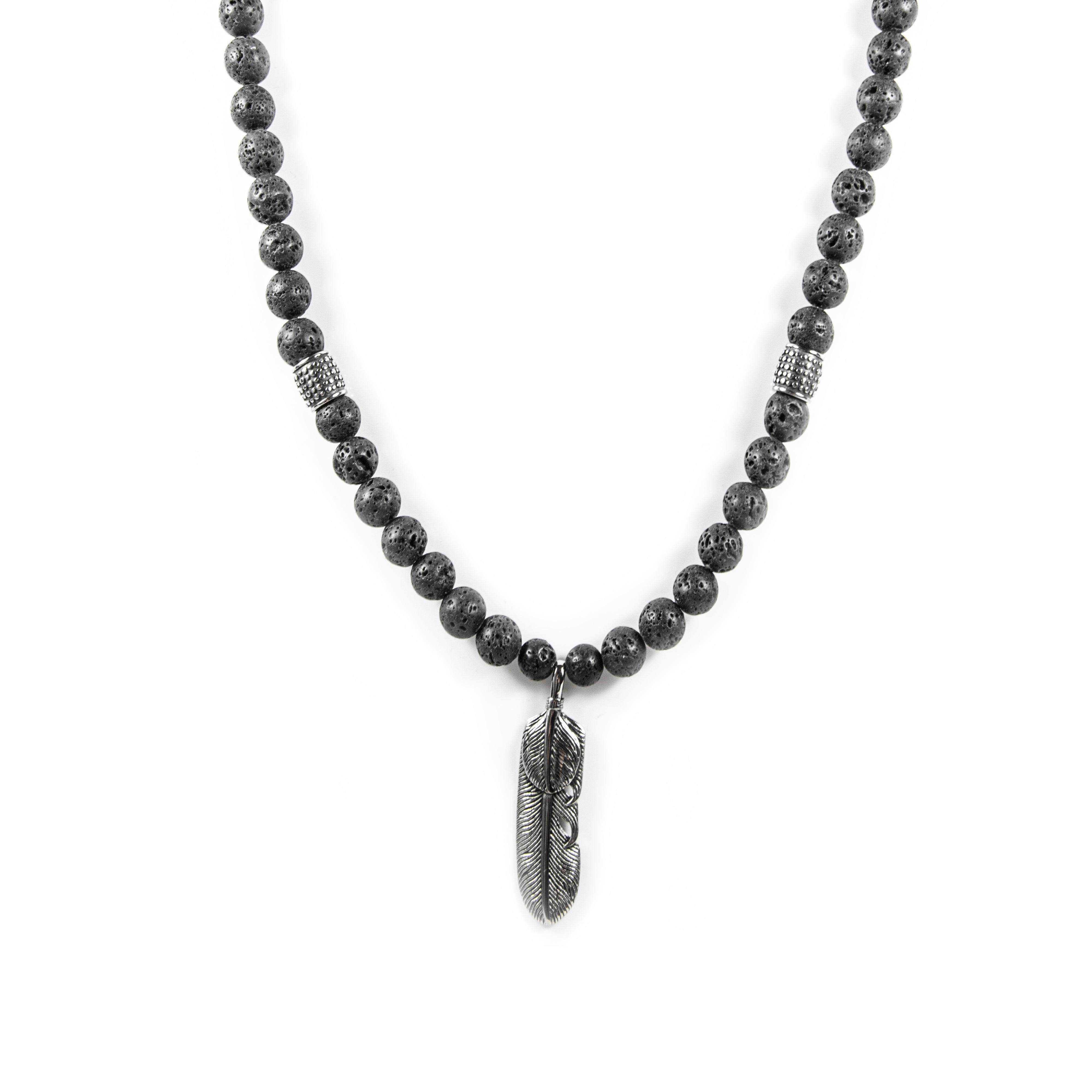 Perlenkette - Lava 10mm Edelstahl Feder