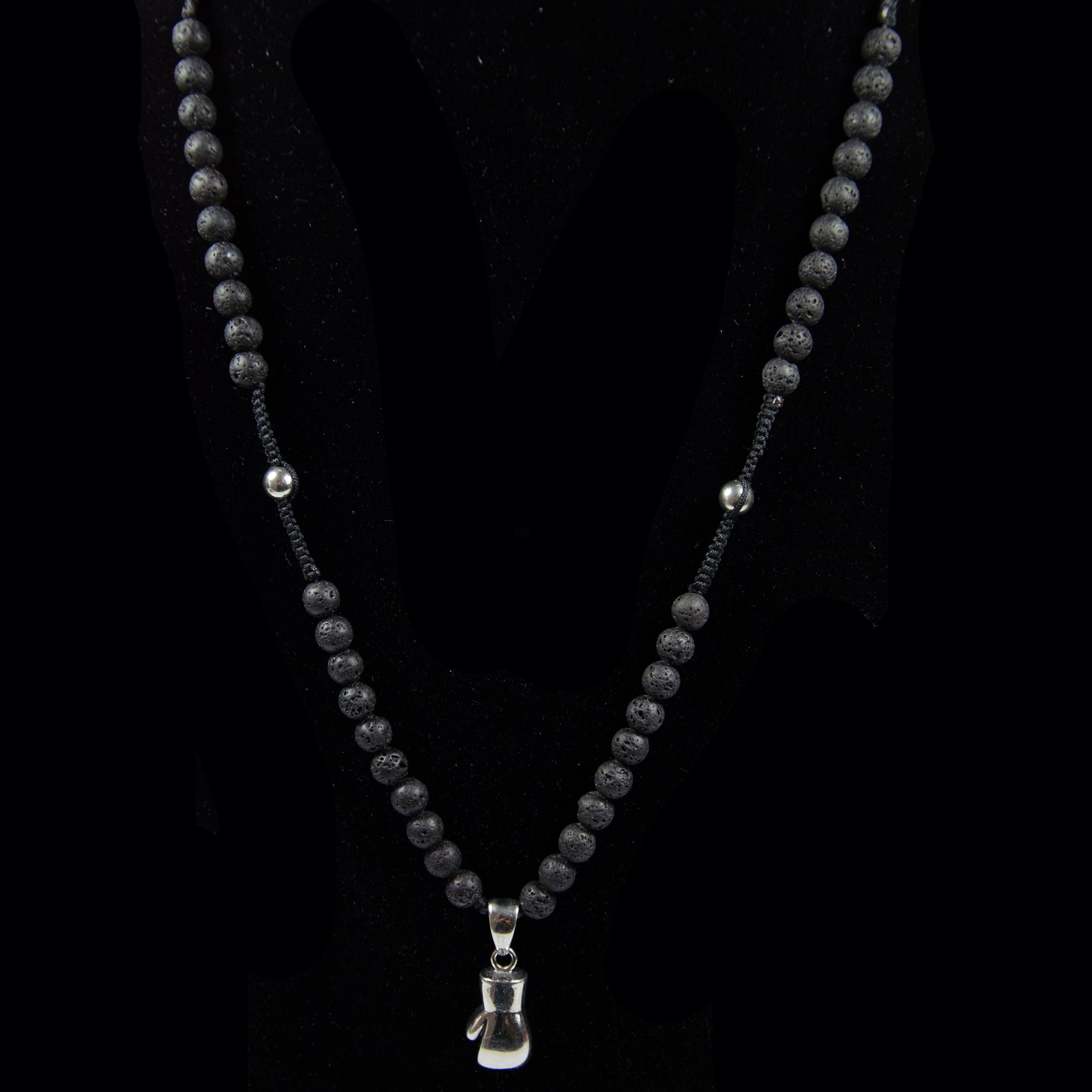 Perlenkette - Handgeflochten 10mm Lava & Edelstahl Boxer