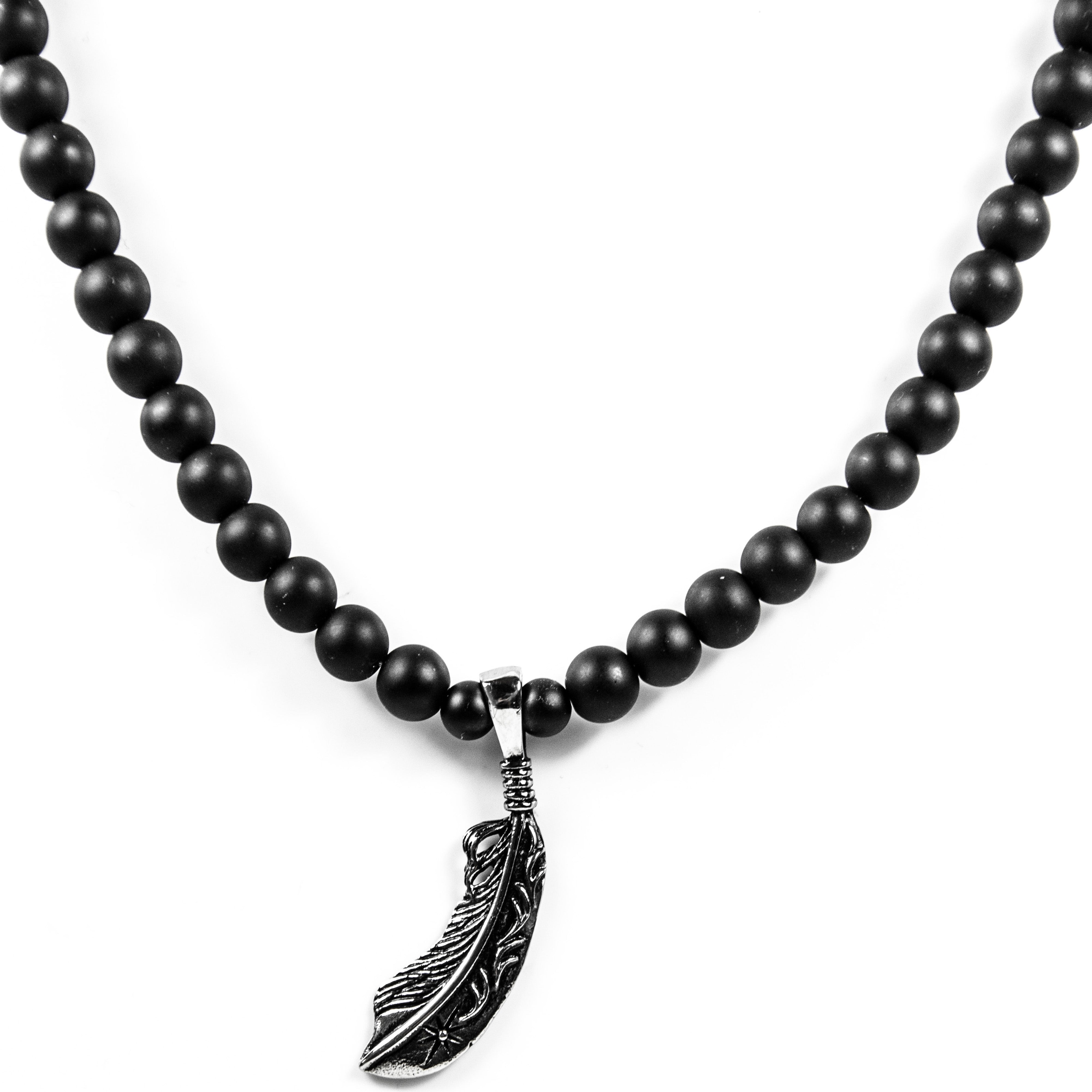 Perlenkette - Onyx 10mm Edelstahl Feder