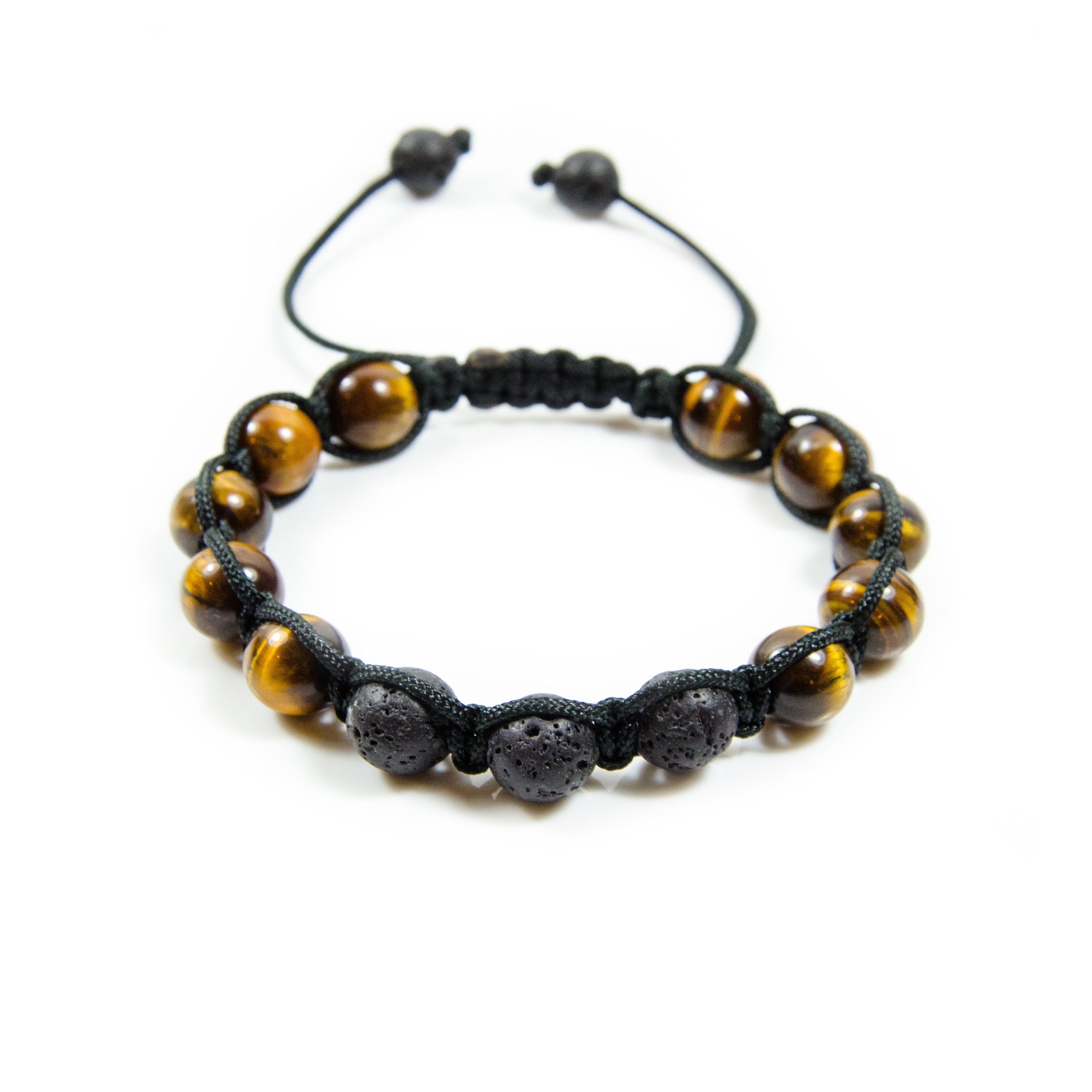 Perlenarmband - Handgeflochten Lava & Tigerauge 10mm