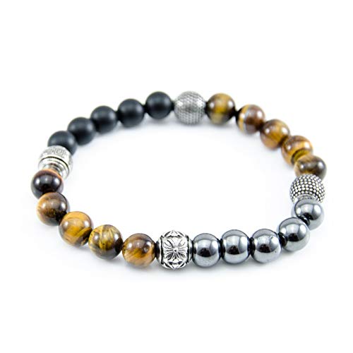 Perlenarmband Tigeraugen Onyx und Hämatit Steine mit Edelstahl Beads