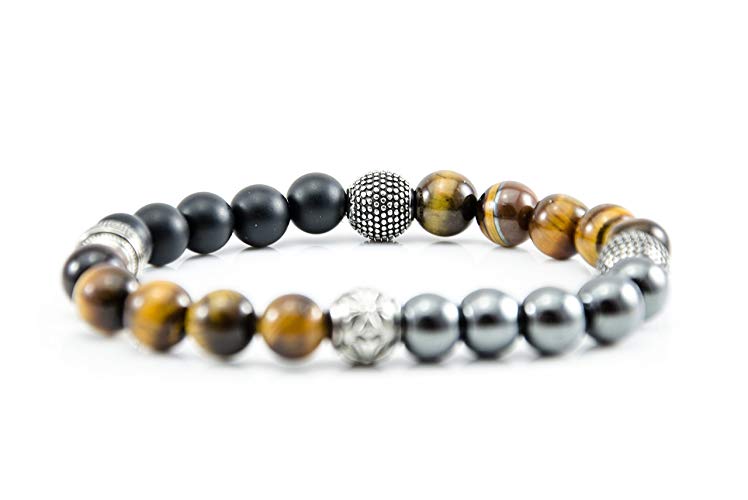 Perlenarmband Tigeraugen Onyx und Hämatit Steine mit Edelstahl Beads