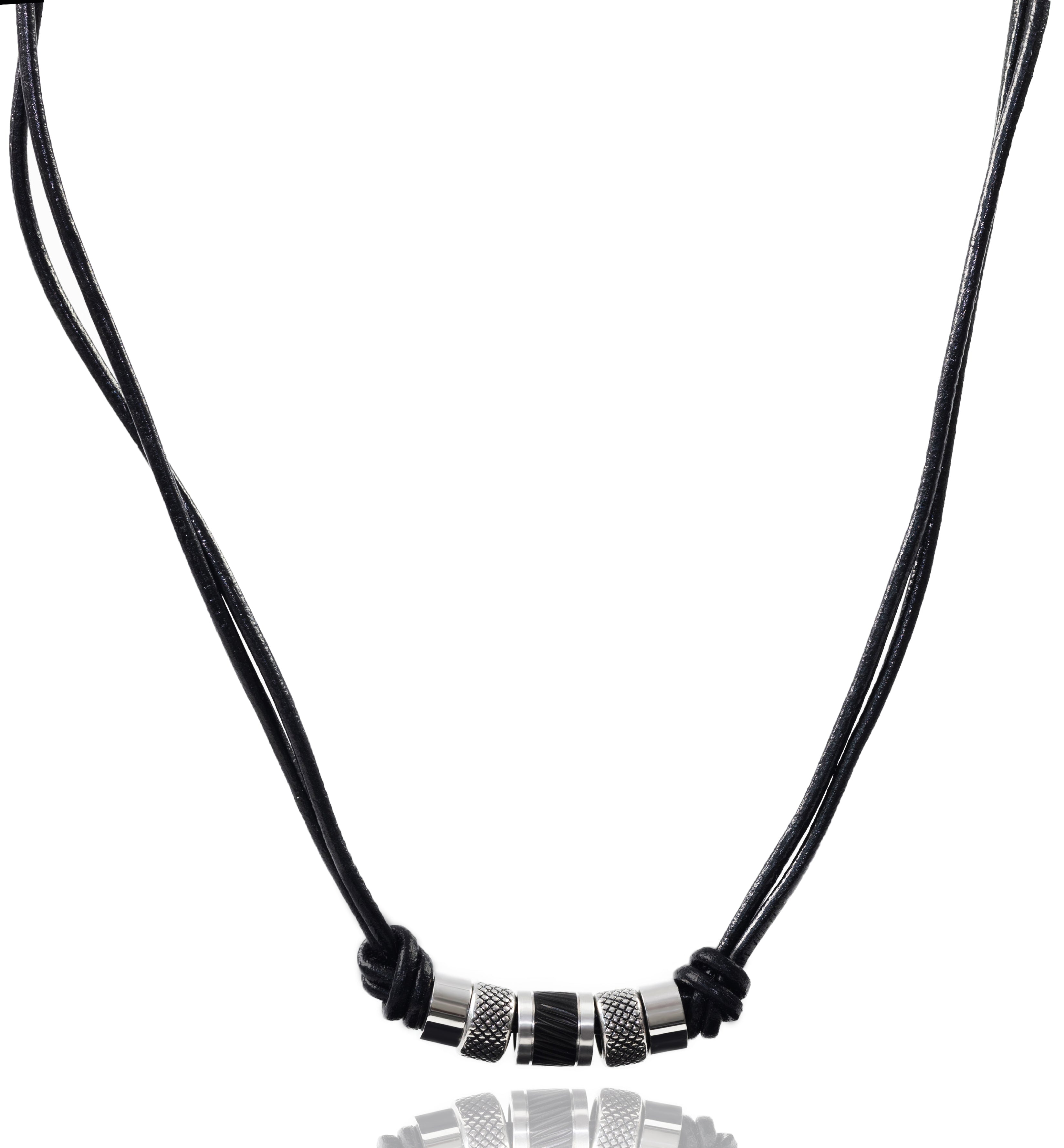 Schwarze Lederkette mit Edelstahl-Beads – Stilvoll & maskulin