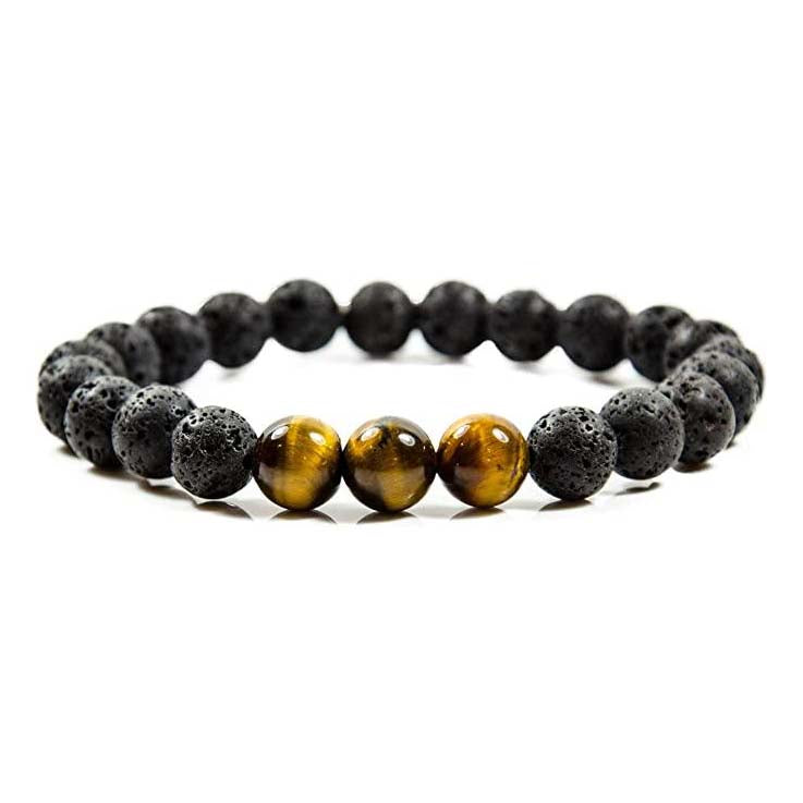 Perlenarmband Lava und Tigeraugen Steinen