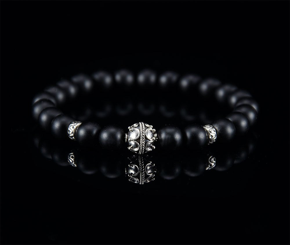 Perlenarmband Sterling Silver 925 mit Onyx Steinen Handmade