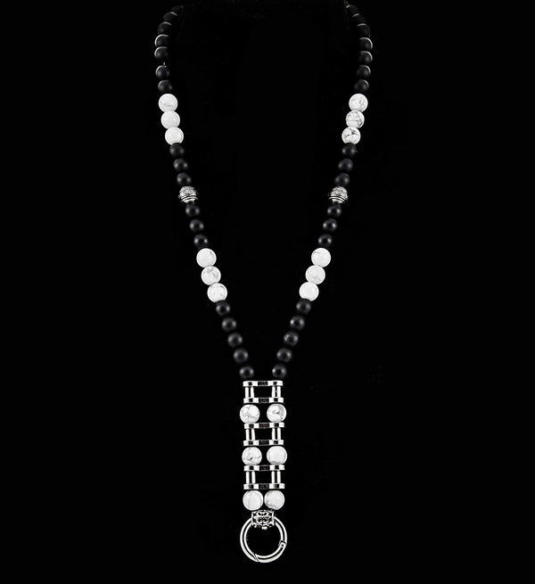 Halskette für Herren Männer Perlenkette Totenkopf Schwarz Rosenkranz ketten  lava