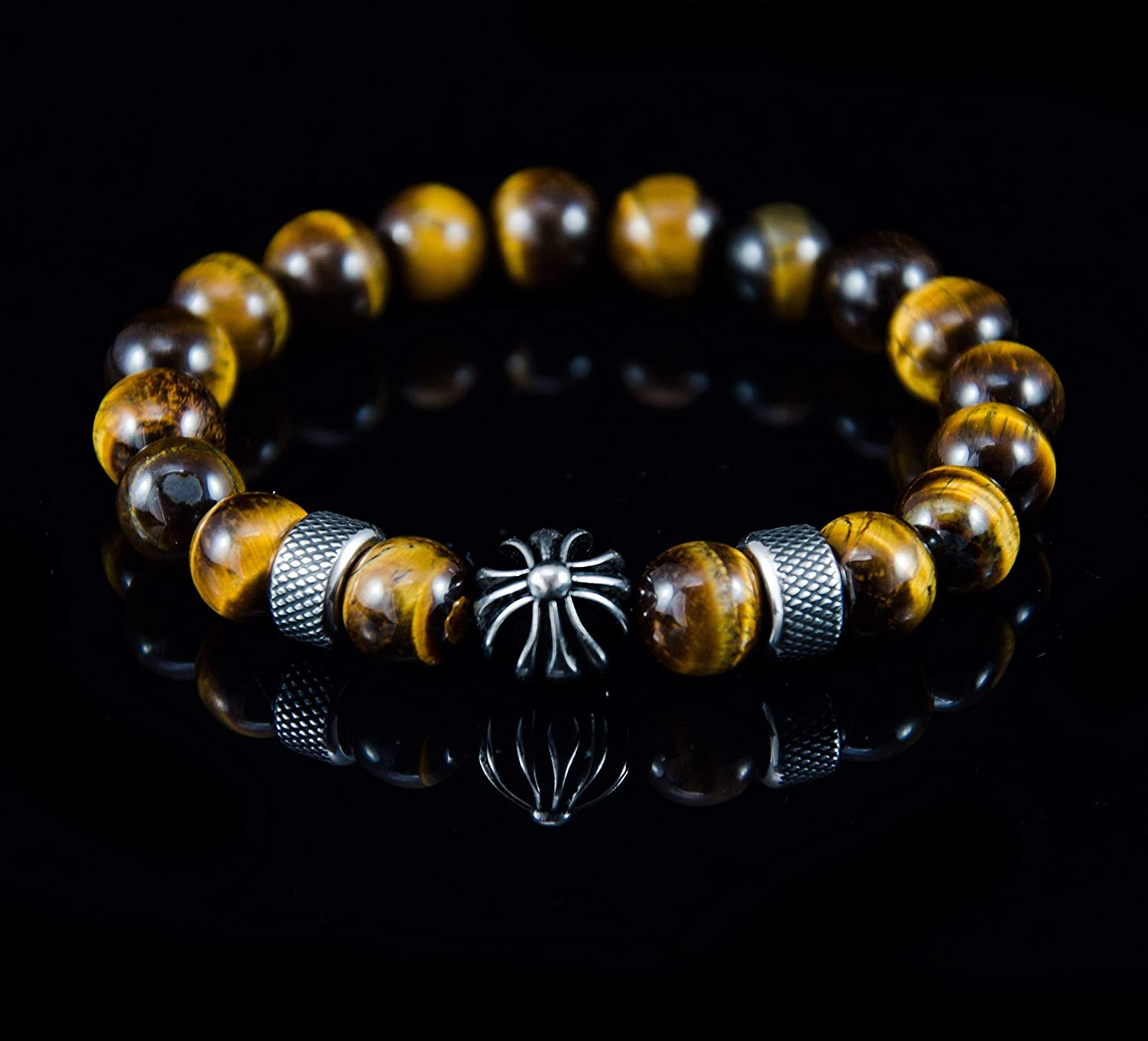 Perlenarmband Tigeraugen Steine mit Edelstahl Elementen