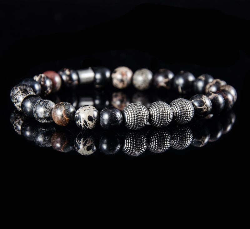 Dark Sea Sediment Jaspis mit Edelstahl Beads