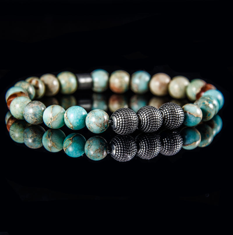 Perlenarmband Natural Sea Sediment Jaspis mit Edelstahl Beads