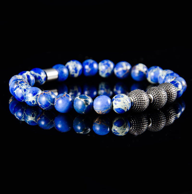 Perlenarmband Blue Jaspis mit Edelstahl Beads