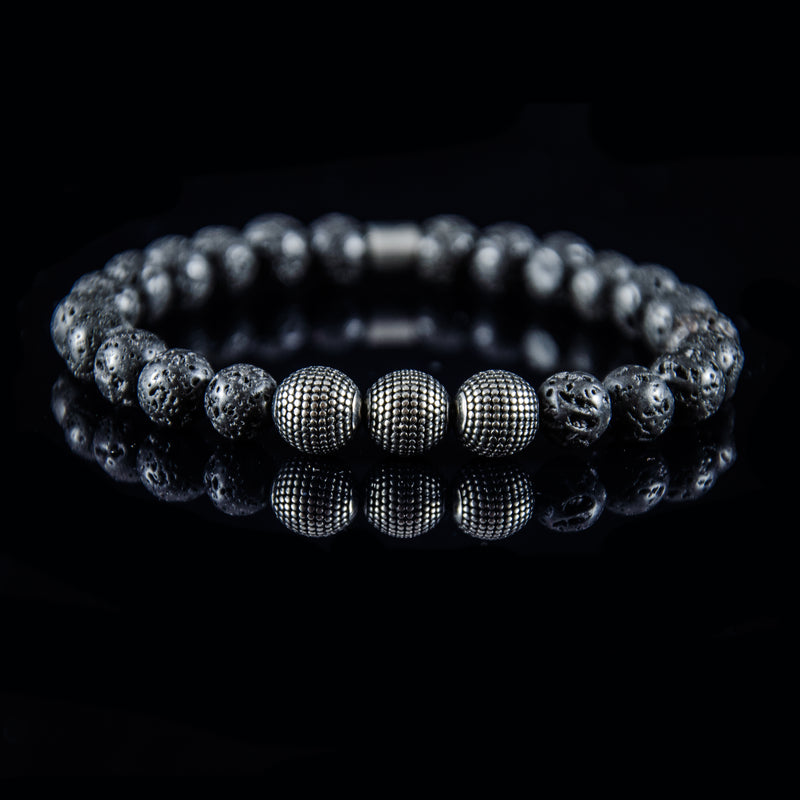 Perlenarmband Lava Stein mit Edelstahl Beads