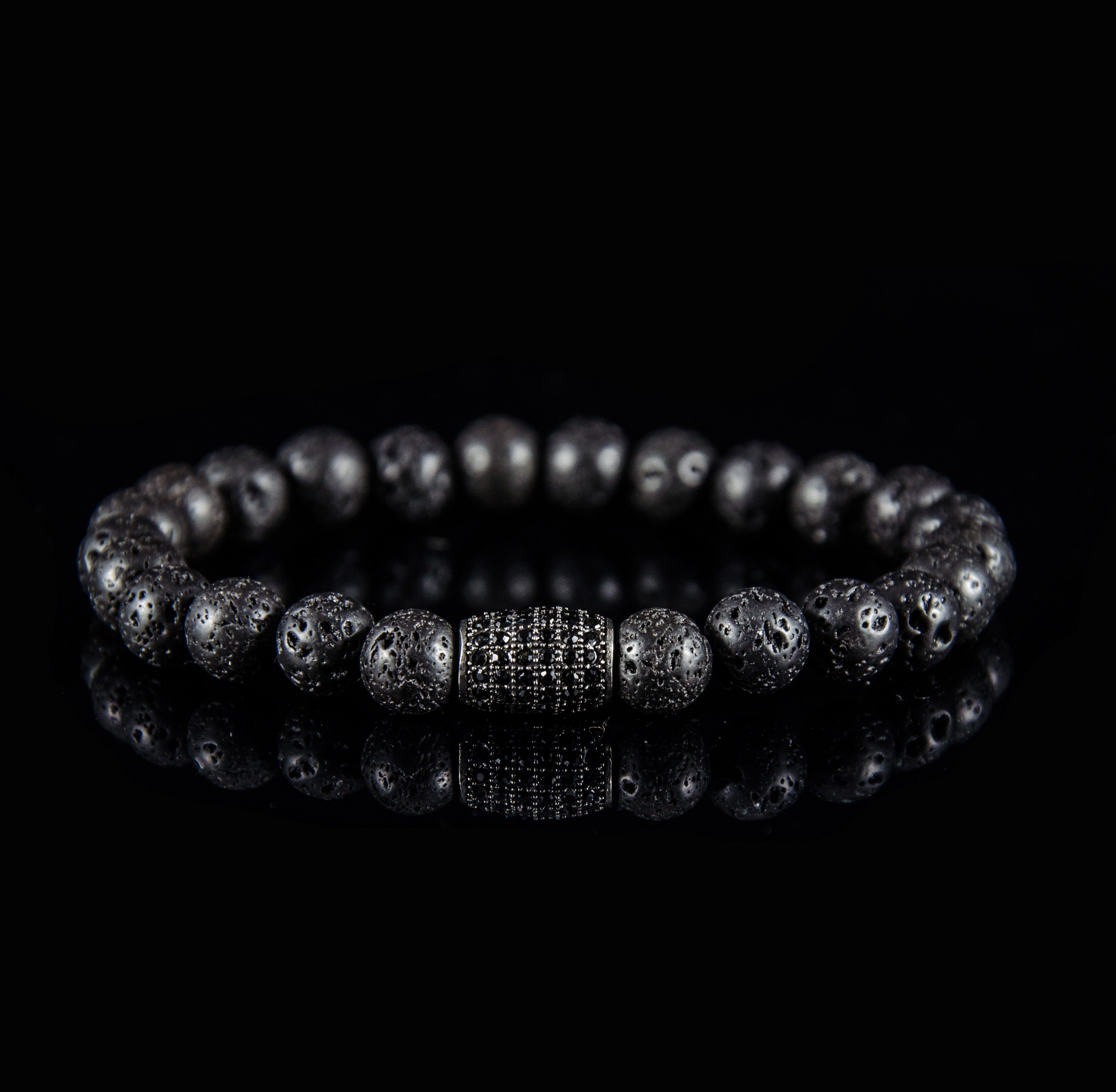 Perlenarmband Lava Steine mit Zirconia Edelstahl Element