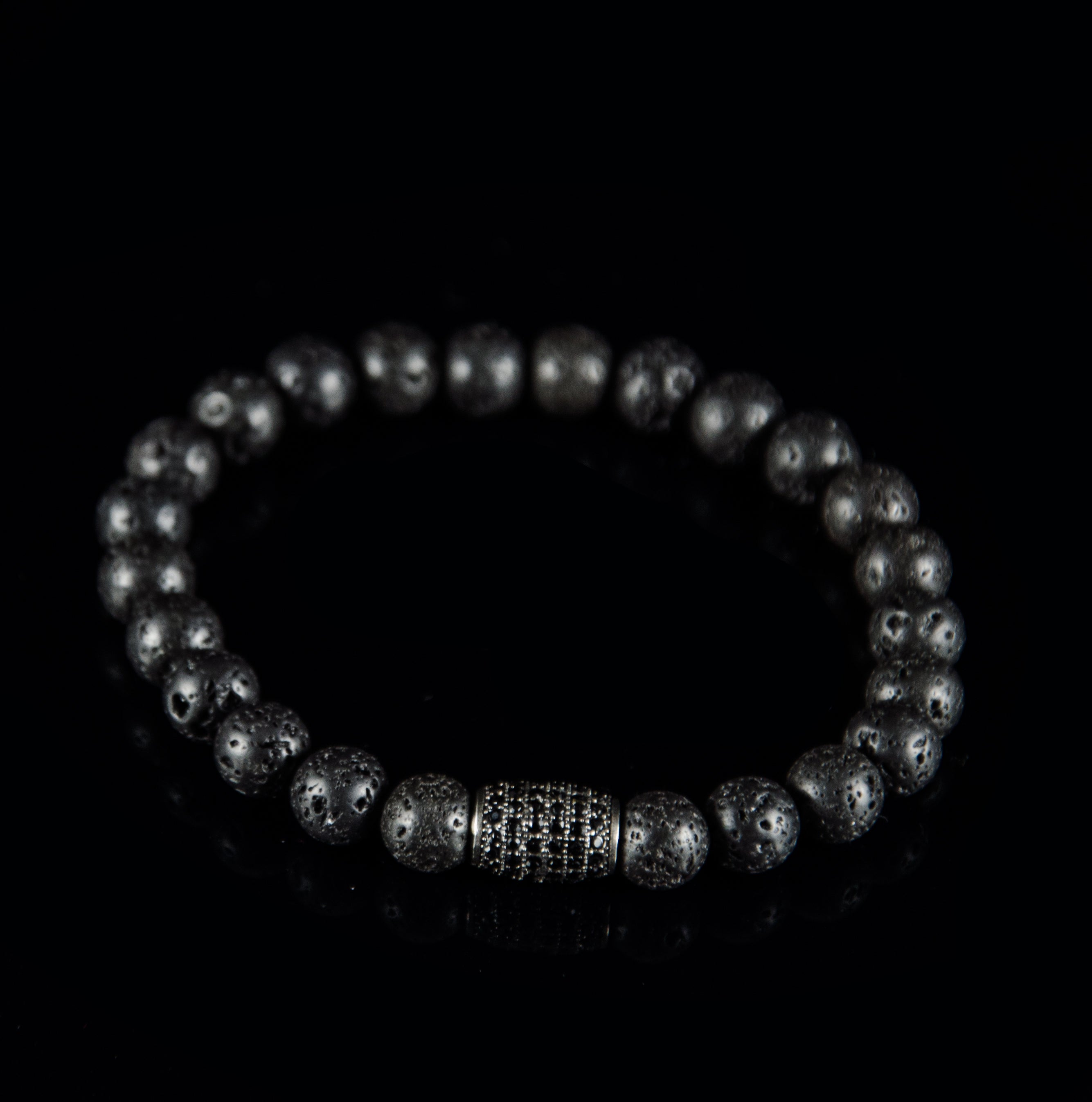 Perlenarmband Lava Steine mit Zirconia Edelstahl Element