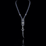 Y-Perlenkette mit Lava Steinen und Edelstahl Biker-Look