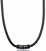 Edle Schwarze Herren Männer Lederkette mit Edelstahl-Beads | Stilvolle geflochtene Halskette | All Black