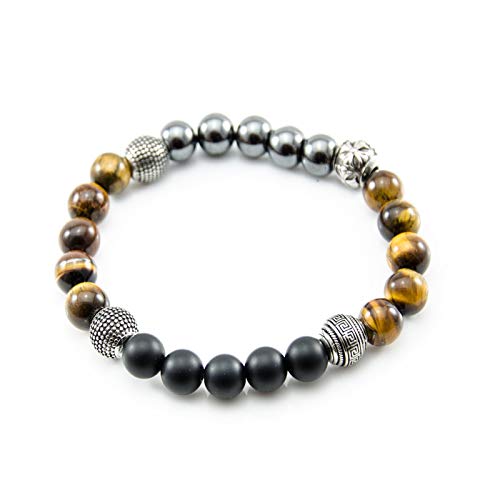Perlenarmband Tigeraugen Onyx und Hämatit Steine mit Edelstahl Beads