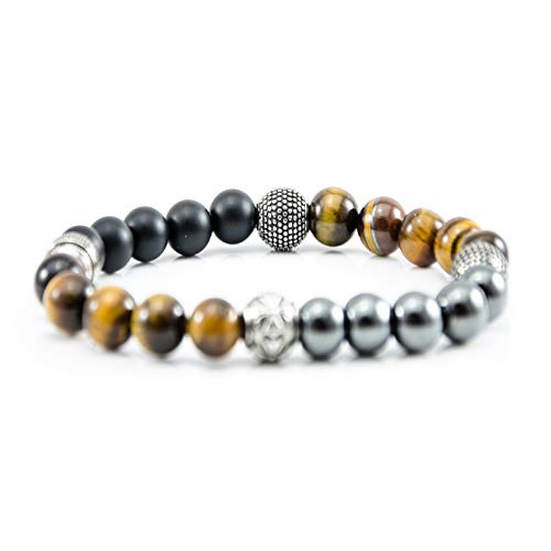 Perlenarmband Tigeraugen Onyx und Hämatit Steine mit Edelstahl Beads