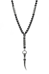 Kette Halskette Perlenkette Schwarze Kette Onyx Edelstahl Anhänger Krone 