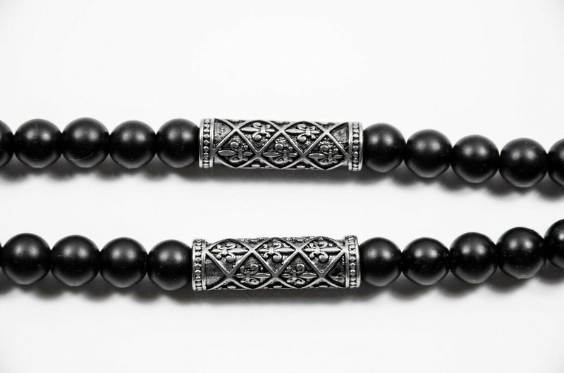 Perlenkette Y-Kette mit Onyx Steinen und Edelstahl Elementen