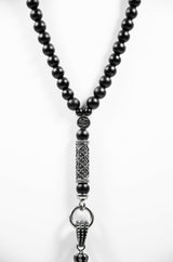 Perlenkette Y-Kette mit Onyx Steinen und Edelstahl Elementen