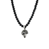 Perlenkette Onyx Steine mit Edelstahl Zirconia Totenkopf
